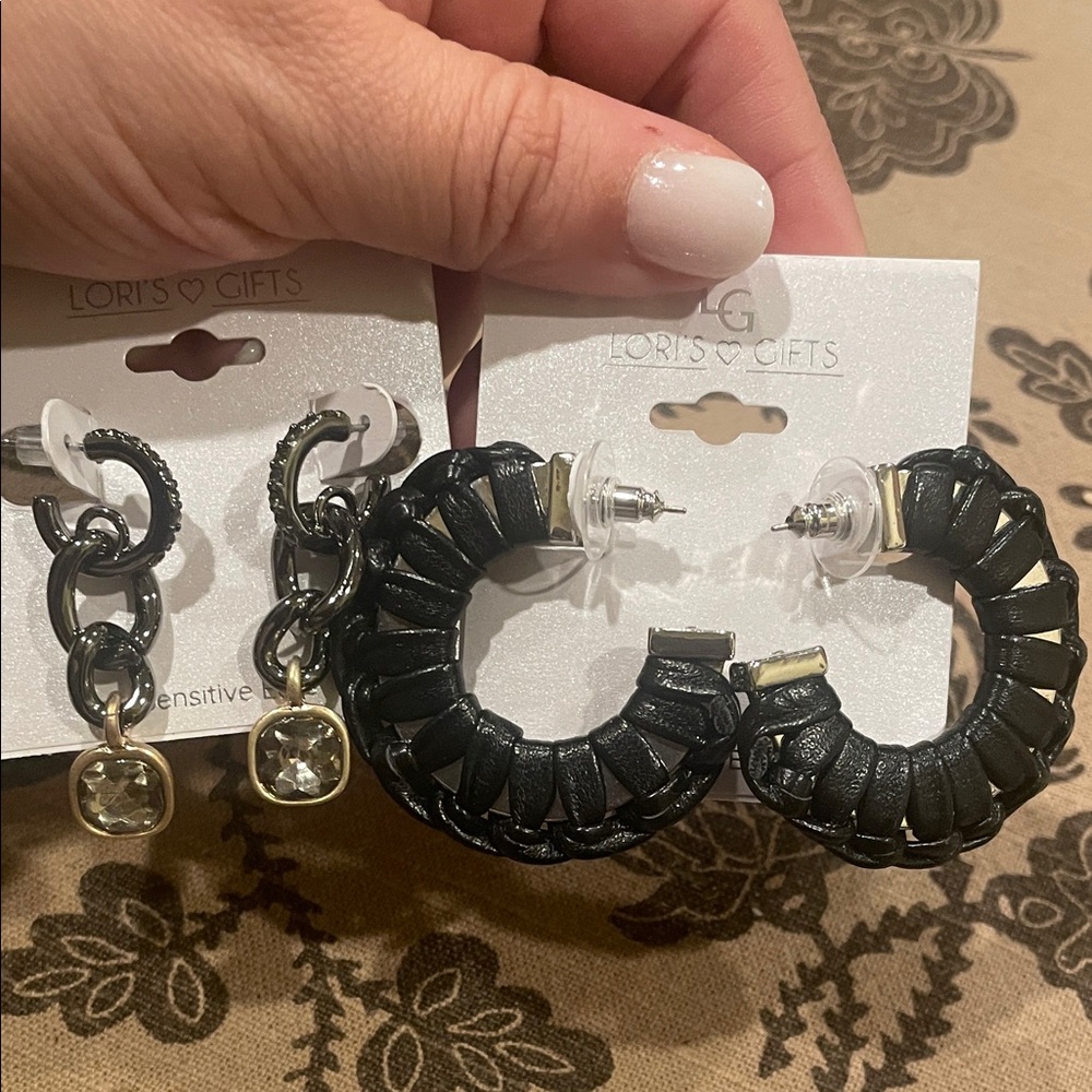 Bundle Black Hoop Earrings Set